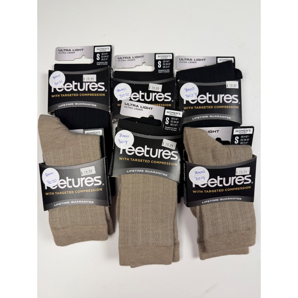 Feetures Womens Ultra Light Dry Compression Socks Size S Black Tan lot of 6